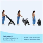Graco Ready2Jet Compact Stroller automatic fold in action Graco Ready2Jet Compact Stroller folded for travel Graco Ready2Jet Compact Stroller side profile compact design Graco Ready2Jet Compact Stroller handle and canopy detail Graco Ready2Jet Compact Stroller travel-ready design