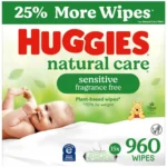 HUGGIES baby care essentials packaging front HUGGIES baby care product details and features HUGGIES baby care gentle materials close-up HUGGIES baby care size and quantity information HUGGIES baby care in-use lifestyle image