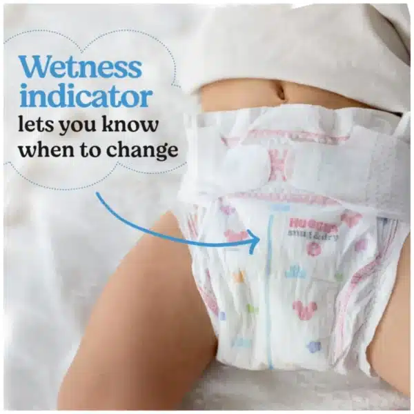 HUGGIES baby care essentials product hero image HUGGIES baby care gentle materials close-up HUGGIES baby care lifestyle photo with parent and baby HUGGIES baby care features and benefits snapshot HUGGIES baby care packaging front and size guide