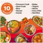Instant Pot Pro 8 Quart 10-in-1 multicooker on kitchen counter Instant Pot Pro 8 Quart control panel and cooking programs Instant Pot Pro 8 Quart stainless steel inner pot and lid Instant Pot Pro 8 Quart making family-size soups and stews Instant Pot Pro 8 Quart with app recipes for quick dinners