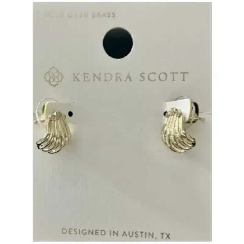 Kendra Scott jewelry close-up on eBay listing Kendra Scott jewelry product photo front view Kendra Scott jewelry detail shot of finish Kendra Scott jewelry scale reference on model Kendra Scott jewelry branded packaging view