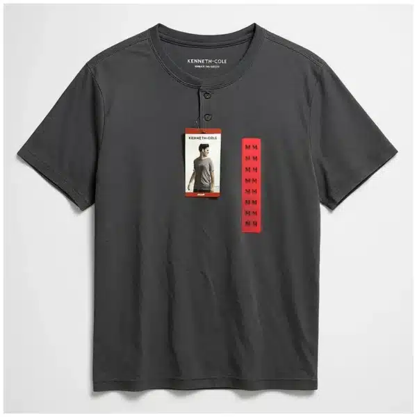 Kenneth Cole men's premium grey Henley shirt, size medium, perfect for a sophisticated look.