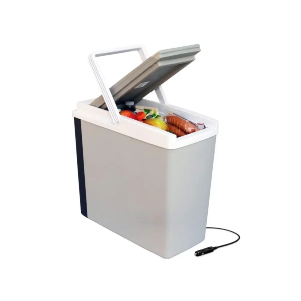 Koolatron cooler portable unit front view Koolatron cooler in a home or office setting Koolatron cooler compact design close-up Koolatron cooler packed for travel and road trips Koolatron cooler lifestyle scene at a picnic
