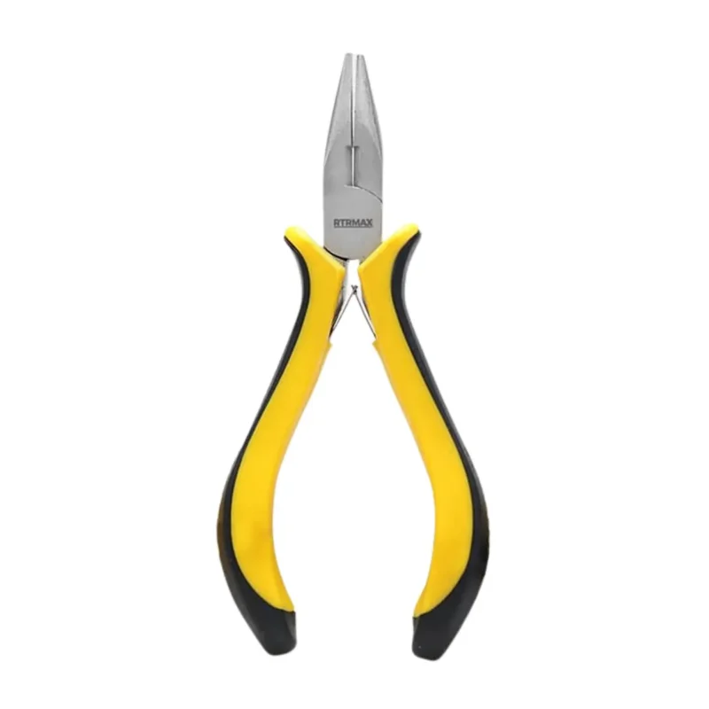 RTRMAX Black/Yellow Mini Long Nose Pliers with comfortable grip, ideal for electrical work and general use.