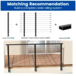 Muzata cable railing hardware installed on deck Muzata cable railing hardware for modern stairs Close-up of Muzata cable railing hardware components DIY setup using Muzata cable railing hardware Stainless finish on Muzata cable railing hardware