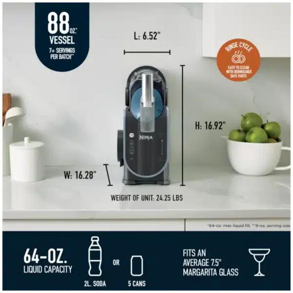Ninja SLUSHi frozen drink machine with RapidChill FS301C Ninja SLUSHi frozen drink machine making margaritas Ninja SLUSHi frozen drink machine control panel and presets Ninja SLUSHi frozen drink machine Canadian version FS301C Ninja SLUSHi frozen drink machine countertop slushie maker