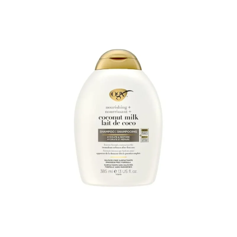 OGX Nourishing Coconut Shampoo 385ml bottle front OGX Nourishing Coconut Shampoo for hydrating dry hair OGX Nourishing Coconut Shampoo sulfate-free formula OGX Nourishing Coconut Shampoo adds shine and softness OGX Nourishing Coconut Shampoo with coconut milk