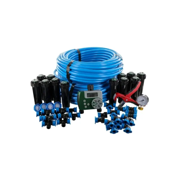Orbit 50021 sprinkler kit with Blu-Lock tubing system Installing Orbit 50021 sprinkler kit for in-ground lawn Orbit 50021 sprinkler kit 2-zone digital hose timer Orbit 50021 sprinkler kit for garden irrigation setup Weather-ready Orbit 50021 sprinkler kit components