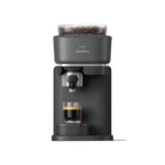 Philips Baristina Espresso Machine with 16-bar pump Philips Baristina Espresso Machine automatic grinder close-up Philips Baristina Espresso Machine black portafilter detail Philips Baristina Espresso Machine compact natural black design Philips Baristina Espresso Machine Cafe Crema shot at home