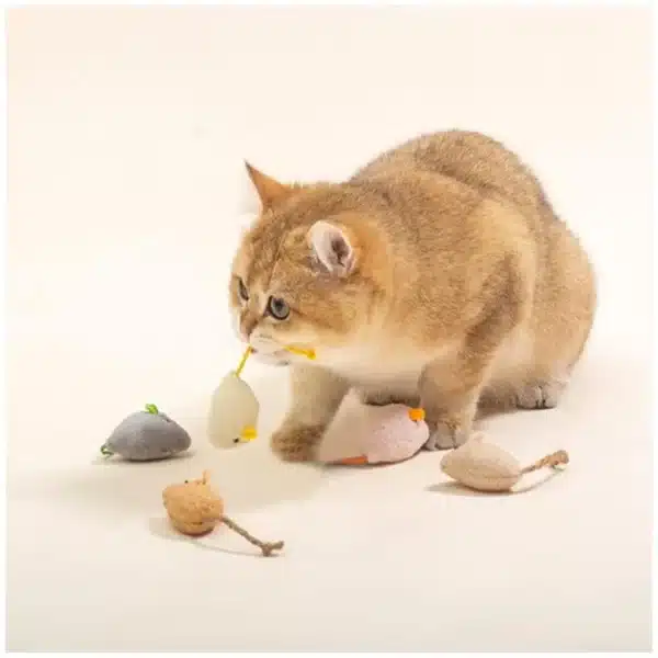 Five small catnip mouse toys, perfect for playful cats. Get yours today!