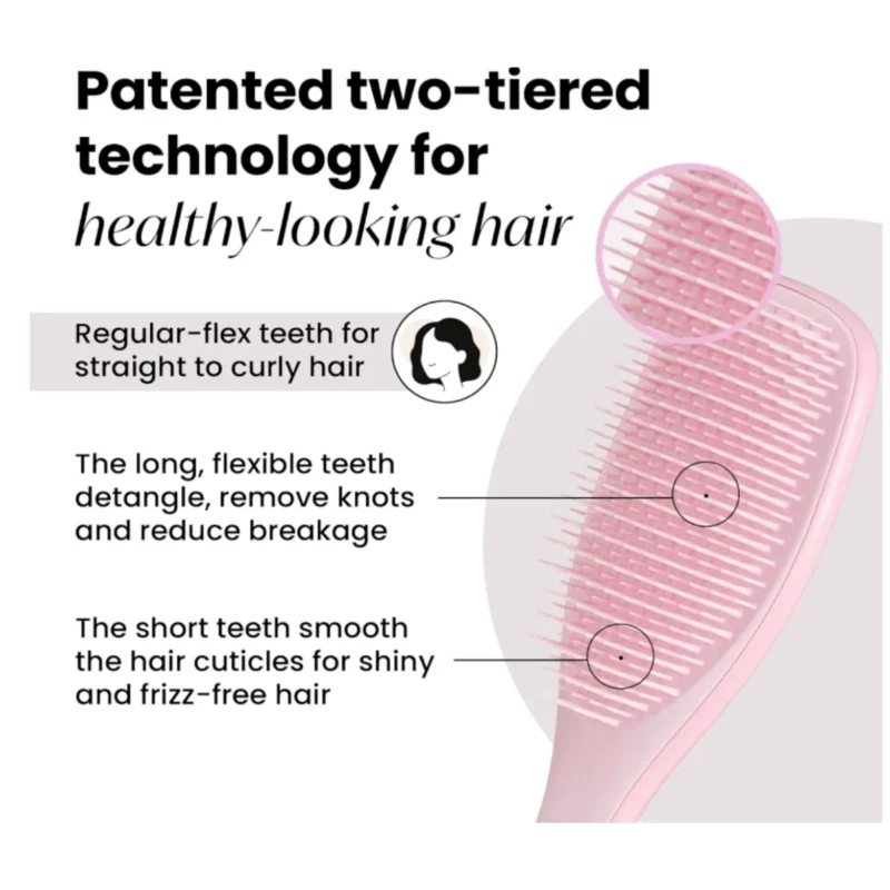 Millennial Pink Tangle Teezer Ultimate Detangler Brush effortlessly detangles wet or dry hair, reducing breakage.