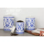10 Strawberry Street Chinoiserie 3 Piece Canister Set, White/Blue