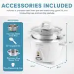 Aroma Housewares 6-Cup (Cooked yield ) / 1.2Qt. Select Stainless Pot-Style Rice Cooker, & Food Steamer, One-Touch Operation, White