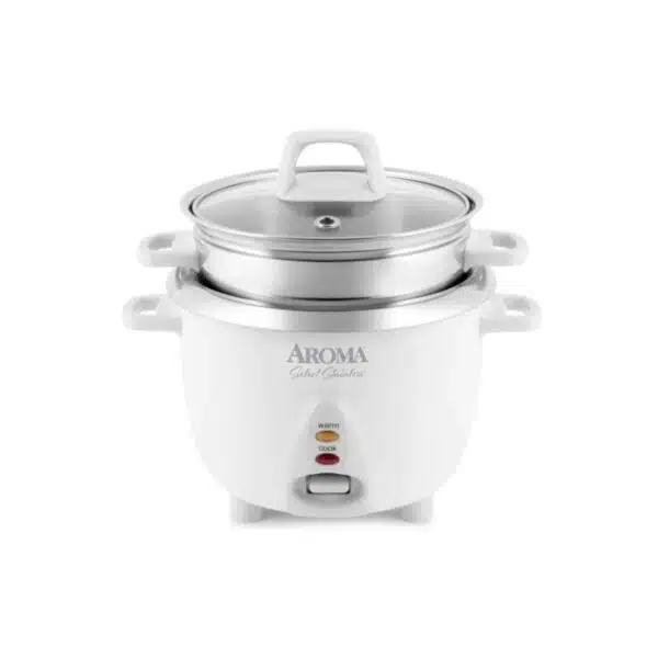 Aroma Housewares 6-Cup (Cooked yield ) / 1.2Qt. Select Stainless Pot-Style Rice Cooker, & Food Steamer, One-Touch Operation, White