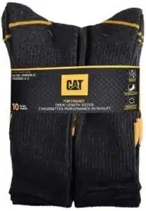 CATERPILLAR (CAT) - Performance Crew Length Socks - 8 to 12 Shoe Size -10 Pack (CA/US, Numeric, 10, 12, Regular, Regular, Black)