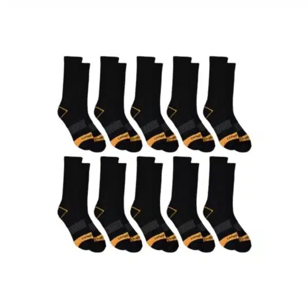 CATERPILLAR (CAT) - Performance Crew Length Socks - 8 to 12 Shoe Size -10 Pack (CA/US, Numeric, 10, 12, Regular, Regular, Black)