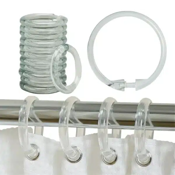 Clear Bathroom Shower Curtain Rings Hooks Round Snap Quality Plastic