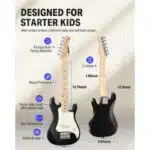 Donner 30 Inch Electric Guitar Kid Beginner Kit ST Style Mini Size ST Electric Guitar Junior Starter Package Black with Amp, 600D Bag, Tuner, Picks, Cable, Strap, Extra Strings DSJ-100