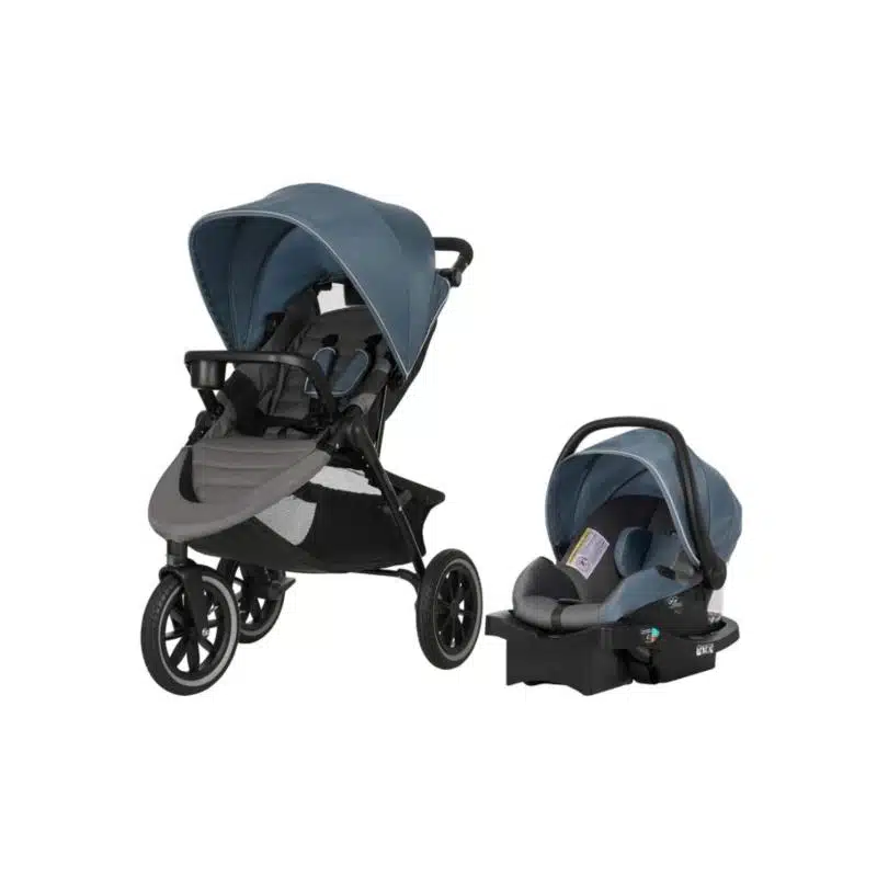 Evenflo Folio3 Stroll and Jog Travel System with LiteMax 35 Infant Car Seat (Skyline Blue)