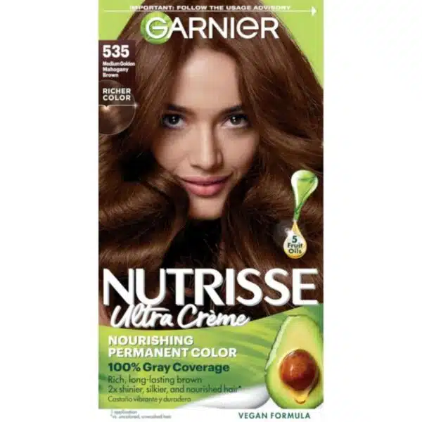Garnier Nutrisse Nourishing Hair Color Creme, 535 Medium Gold Mahogany Brown (Packaging May Vary)