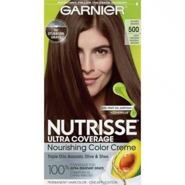 Garnier Nutrisse Ultra Coverage Nourishing Hair Color Creme, Deep Medium Natural Brown 500, 1 Ea