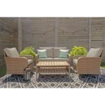 Hampton Bay Dearstone 4-Piece All-Weather Wicker Patio Conversation Set with Cushion Guard Beige Cushions