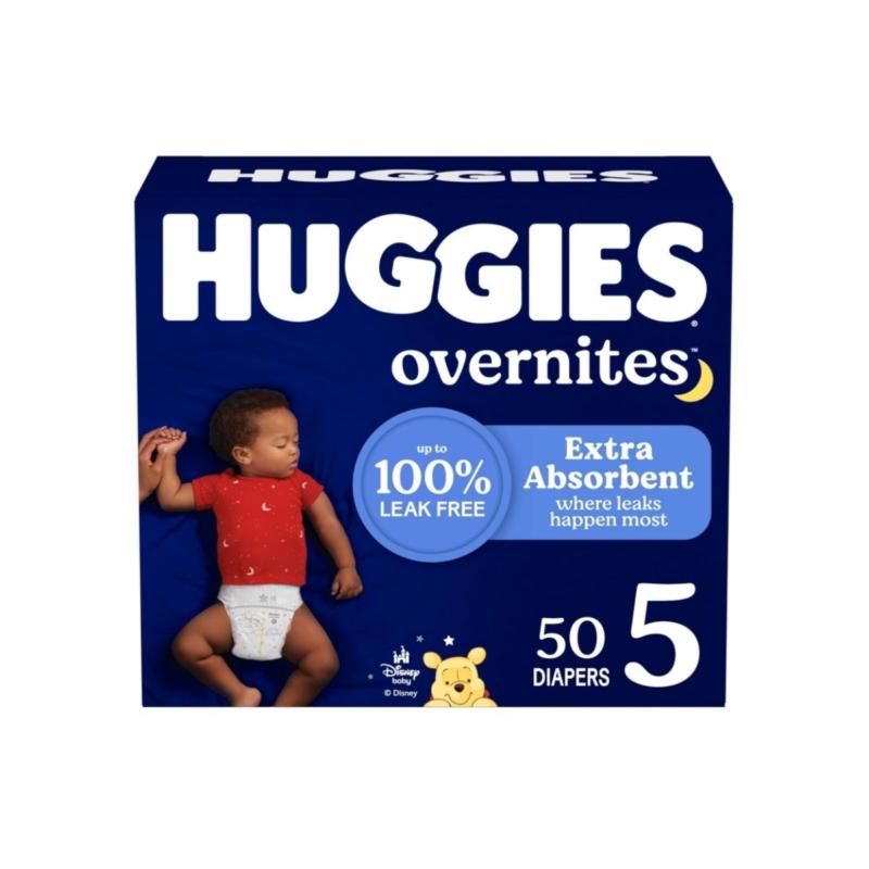 Huggies Overnites Size 5 Overnight Diapers (27+ lbs), 50 Ct