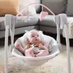 Ingenuity Comfort 2 Go Compact Portable 6-Speed Baby Swing with Music, Folds for Easy Travel-Flora the Unicorn (Pink), 0-9 Months