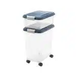 IRIS USA 30 lbs & 11 lbs Combo Airtight Dog Food Storage Container, Stackable Treat Box, Casters, Keep Fresh, Easy Mobility, Navy
