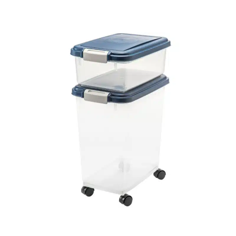 IRIS USA 30 lbs & 11 lbs Combo Airtight Dog Food Storage Container, Stackable Treat Box, Casters, Keep Fresh, Easy Mobility, Navy