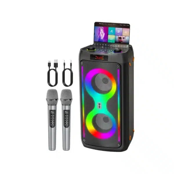 Karaoke Machine for Adults, Portable Bluetooth Speaker with 2 Wireless Microphones, PA System with Disco Lights for Big Party, Outdoor, Supports USB/TF/REC/FM/AUX, Ideal Gifts for Family, Music Lover