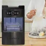 Kenmore Front Load Ice Maker - Pellet Machine à Glace, Serves 9 Pebble Ice Cubes in 6 mins, Crunchy Ice Nugget for Drinks, Self Cleaning Portable 26 Lbs/24Hrs Capacity, Stainless Steel Black