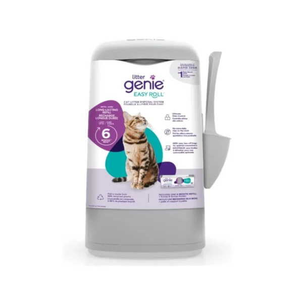 Litter Genie Easy Roll Pail ? Includes a 6-Month, Long Lasting cat Litter Bags Refill, Scoop, and Scoop Holder