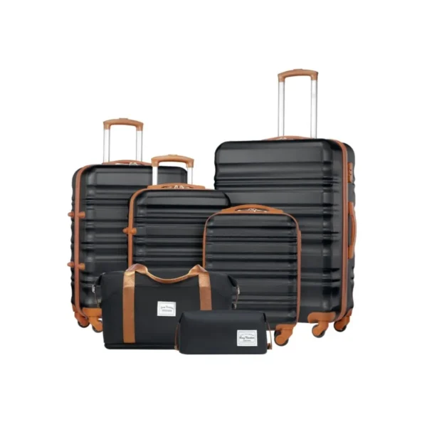 LONG VACATION 6 Piece ABS+PC Hardshell Luggage Set with Spinner Wheels, Lightweight suitcase set with TSA Lock & YKK Zipper