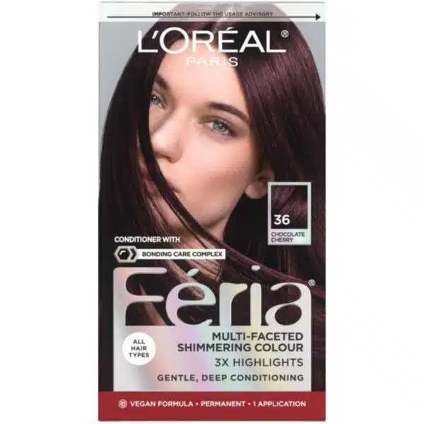 L'Oréal Paris Feria Permanent Hair Color, 36 Chocolate Cherry (Deep Burgundy Brown)