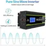 Novopal 1500 watt Pure Sine Wave Power Inverter DC 12V to 110V/120V Converter 4 AC Outlets Car Inverters with USB Port 16.4 Feet Remote Control and LCD Display