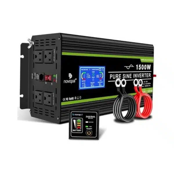 Novopal 1500 watt Pure Sine Wave Power Inverter DC 12V to 110V/120V Converter 4 AC Outlets Car Inverters with USB Port 16.4 Feet Remote Control and LCD Display