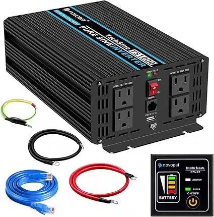 Novopal Power Inverter Pure Sine Wave-1000 Watt 12V DC to 110V/120V AC Converter- 4 AC Outlets Car Inverter with 1 USB Port-16.4 feet Remote Control,Two Cooling Fans and LCD Display