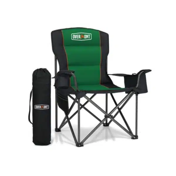 Overmont Oversized Folding Camping Chair - Fully Padded with Cooler Pocket Carry Bag - Heavy Duty Portable Collapsible Lawn Chair Supports 450 LBS for Outdoor Sports Beach Garden Picnic