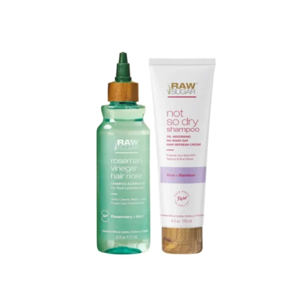 Raw Sugar Hair Care & Styling Kit - Rosemary + Apple Cider Vinegar Rinse & Not So Dry Shampoo, Formulated without Sulfates + Parabens, Cruelty Free & Vegan