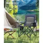 SONGMICS Oversized Lumbar Support Camping Chair, Heavy-Duty Outdoor Folding Chair Comfortable, Padded, Glamping, Cooler Bag, Weight Capacity 450 lb, Harbor Blue UGCB066Q01