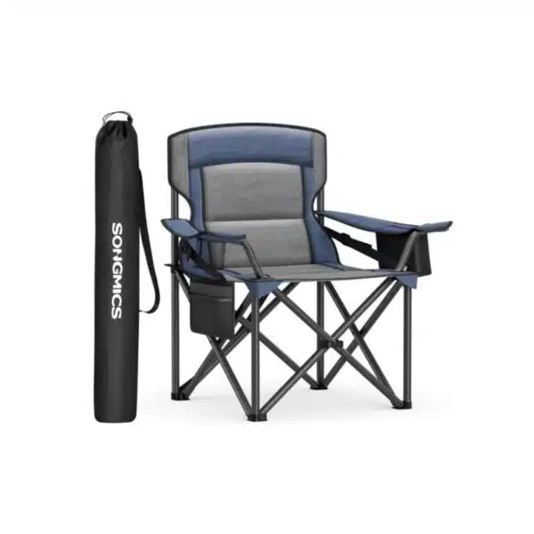 SONGMICS Oversized Lumbar Support Camping Chair, Heavy-Duty Outdoor Folding Chair Comfortable, Padded, Glamping, Cooler Bag, Weight Capacity 450 lb, Harbor Blue UGCB066Q01
