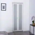 TRUporte 36-inch x 80 1/2-inch Euro Off-White Frosted Glass 1-Lite Bi-fold Closet Door