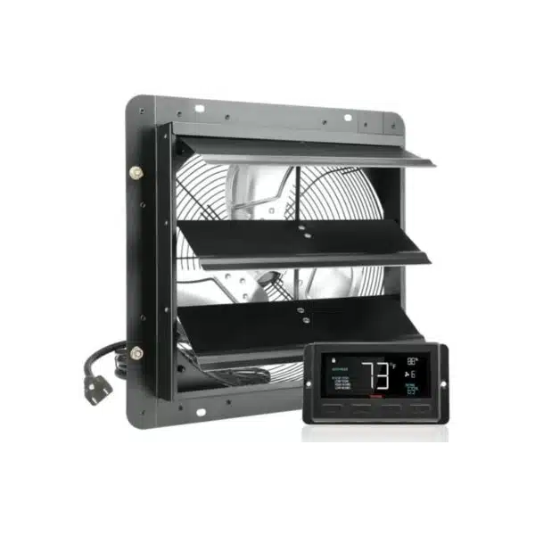 VEVOR Shutter Exhaust Fan, 14'' with Temperature Humidity Controller, EC-Motor, 1513 CFM, 10-Speed Adjustable Wall Mount Attic Fan, Ventilation and Cooling for Greenhouses, Garages, Sheds, ETL Listed