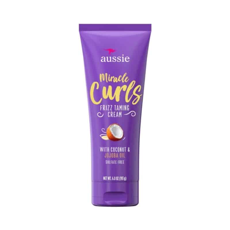 Aussie Miracle Curls Frizz Taming Cream with Coconut and Jojoba Oil.