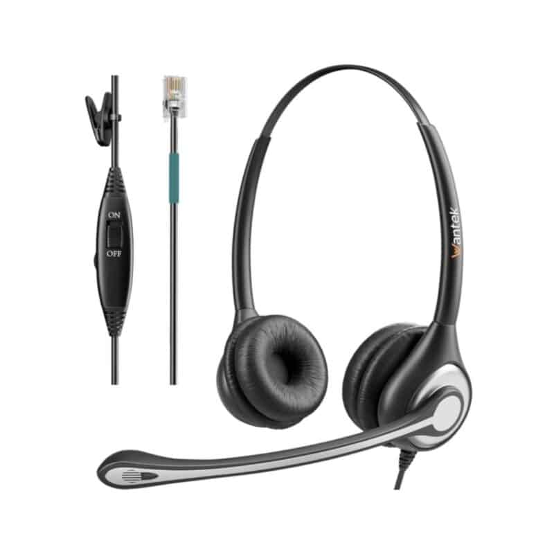 Wantek telephone headset with noise cancelling microphone for landline phones