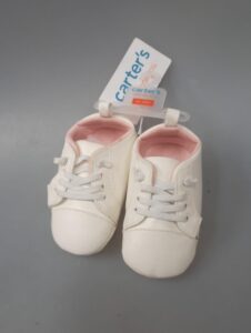 Carter's girls white baby soft sole shoes, first walker laced sneakers