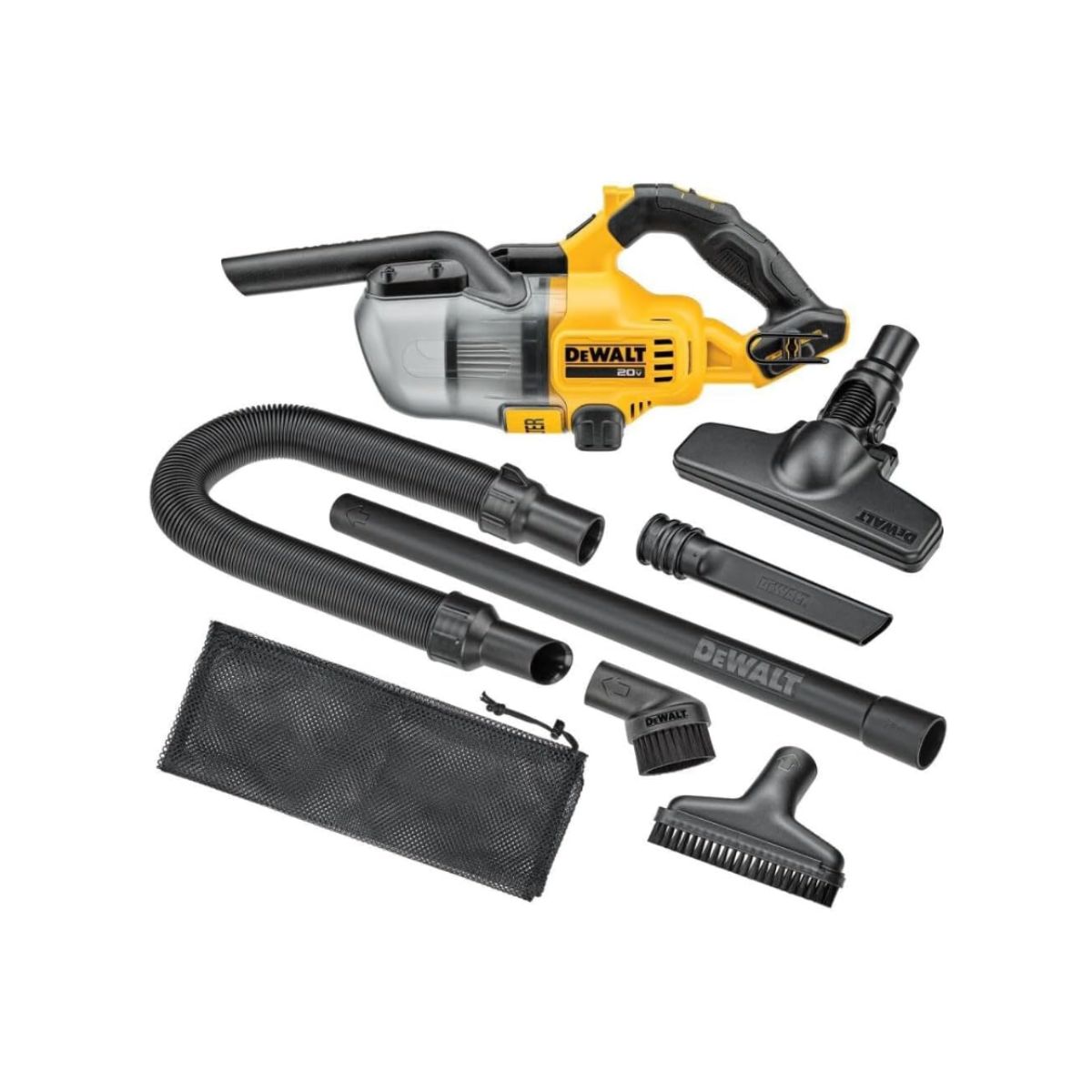 Cordless Handheld Vacuum - DEWALT HEPA DEWALT cordless handheld vacuum with HEPA filter in black and yellow