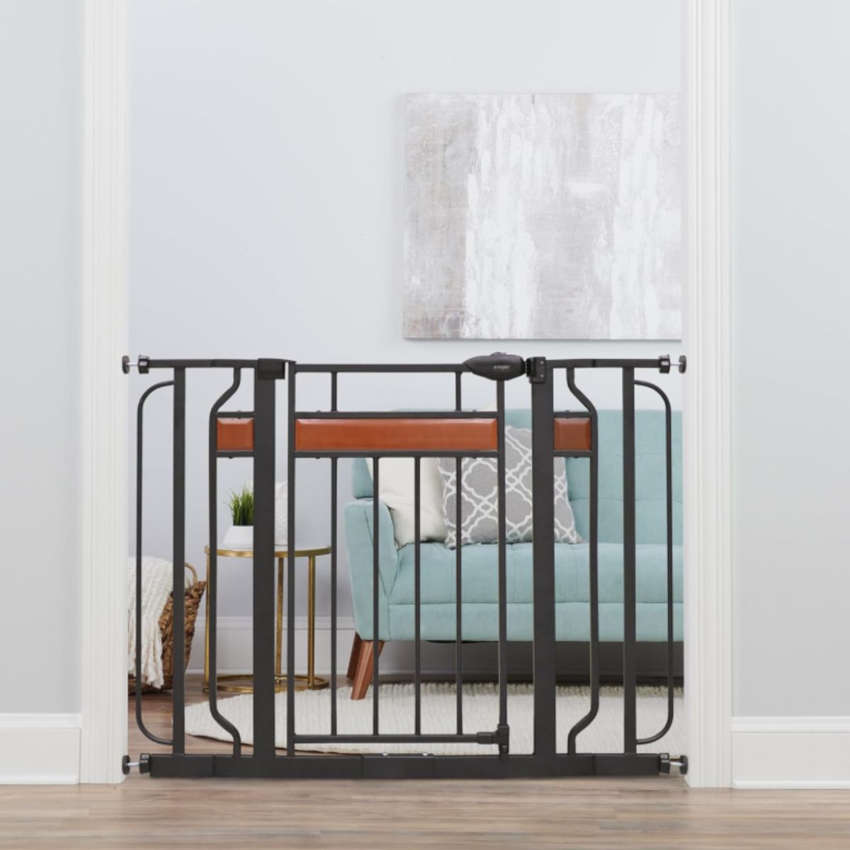 Extra Wide Walk Thru Baby Gate - Regalo Décor Hardwood Regalo extra wide walk thru baby gate with décor hardwood and extension kits