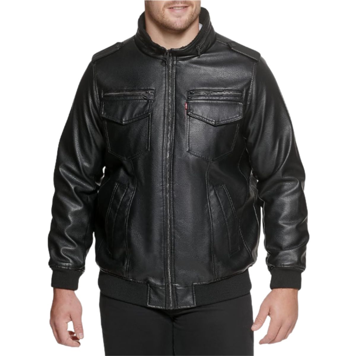 Sherpa Aviator Bomber Jacket - Levi's Black 4X Tall US Levi's sherpa aviator bomber jacket in black faux leather